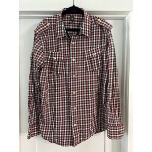 Cavi Mens 3XL Gingham Button Down Shirt Plaid Military Epaulettes Preppy Gingham
